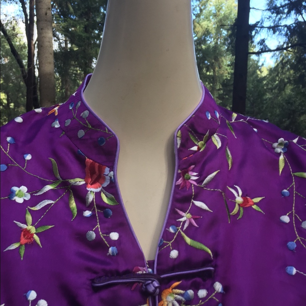 Classic mandarin style floral print purple, floral vintage vest free shipping - Picture 2 of 12